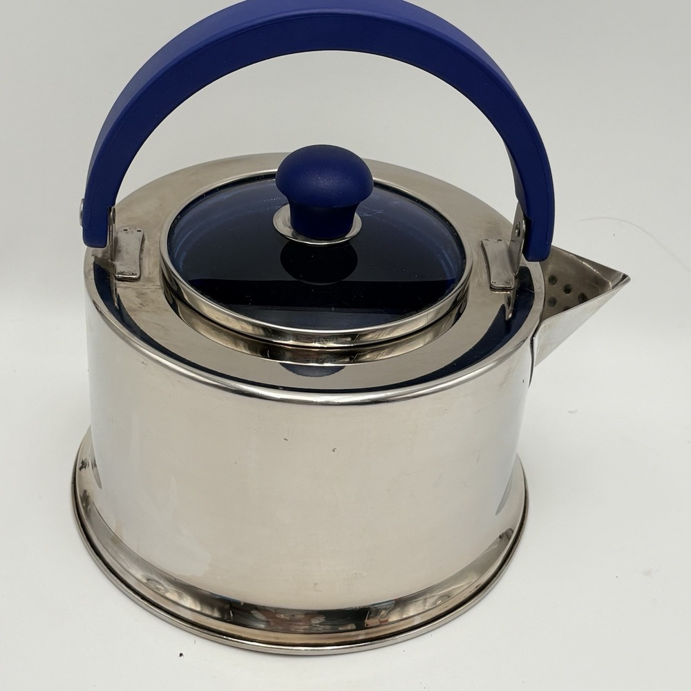 Beautiful Unique Vintage ~BEKA INOX ~ Blue Handle ~Teapot ~ Stainless Steel